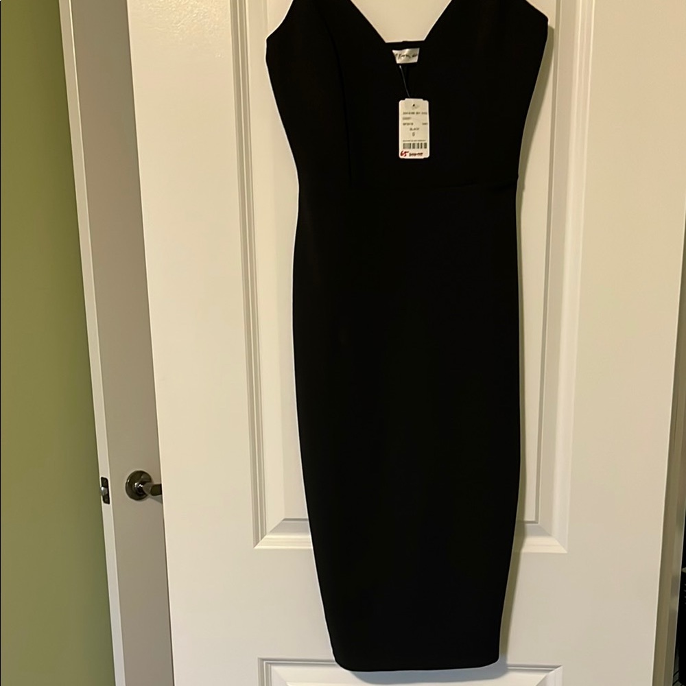 Black V-Neck Sleeveless Cocktail Midi Dress